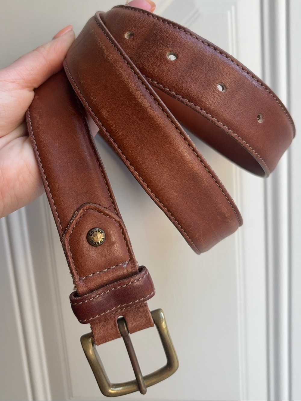 Vintage Coach Leather British Tan Brass Buckle Belt